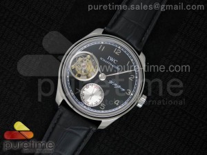 Portuguese Flying Tourbillon SS Black Dial on Black Leather Strap