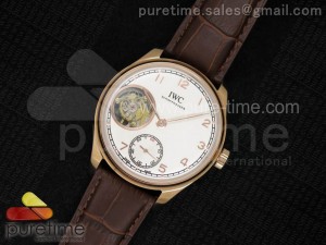 Portuguese Flying Tourbillon RG White Dial on Brown Leather Strap