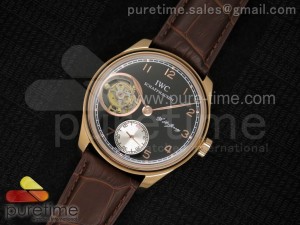 Portuguese Flying Tourbillon RG Black Dial on Brown Leather Strap