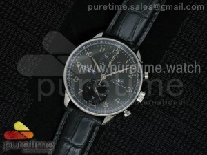 Portuguese Chrono SS 40mm Black Dial on Black Leather Strap A7750