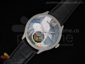 Porcelain Crane Tourbillon SS on Black Leather Strap Asian Flying