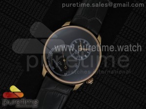 Grande Seconde Enamel Tilted RG Black Dial on Black Leather Strap A23J