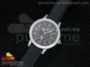 Rendez-Vous SS Black Textured Dial on Black Leather Strap Ronda Quartz