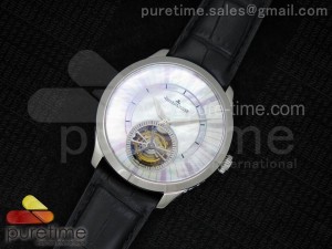 Master Tourbillon SS White MOP Dial on Black Leather Strap