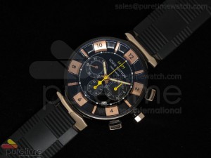 Tambour 227 Chrono Stainless Black Dial Rubber Strap A7750