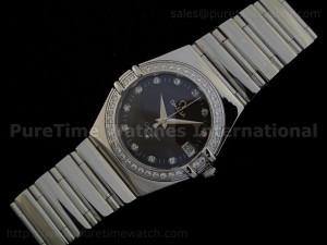 Constellation Mens SS Quartz Brown Dial CZ Diamond Bezel