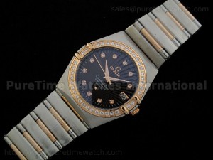 Constellation Mens 14K TT Quartz Brown Dial CZ Diamond Bezel