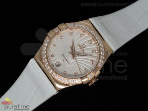 Constellation Quartz 35mm RG White Diamonds Bezel on White Leather Strap