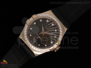 Constellation Quartz 35mm RG Brown Diamonds Bezel on Black Leather Strap