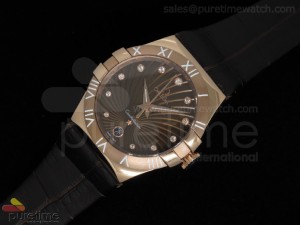 Constellation Quartz 35mm RG Brown on Black Leather Strap