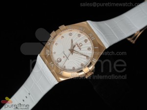 Constellation RG White Textured Dial on White Leather Strap RONDA Quartz