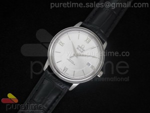 De Ville 38mm SS White Dial Roman & Stick Markers on Black Leather Strap A2824