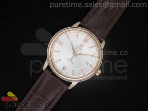 De Ville 38mm RG White Dial Roman & Diamond Markers on Brown Leather Strap A2824