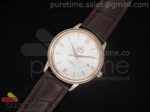 De Ville 38mm RG White Dial Roman & Stick Markers on Brown Leather Strap A2824