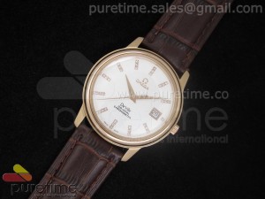 De Ville 38mm RG White Dial Diamond Markers on Brown Leather Strap A2824