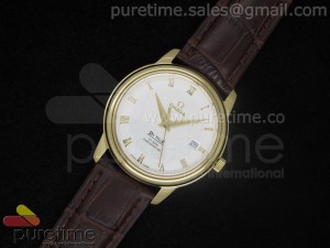 De Ville 38mm YG White Dial Roman Markers on Brown Leather Strap A2824