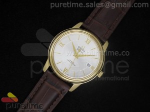 De Ville 38mm YG White Dial Roman & Stick Markers on Brown Leather Strap A2824