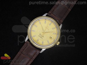 De Ville 38mm YG Gold Dial Diamond Markers on Brown Leather Strap A2824