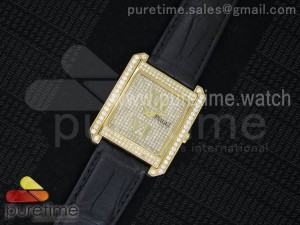 Protocole Real YG Full Diamonds Dial on Black Croco Strap ETA7001