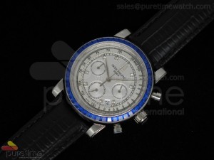 Grand Complications Quartz Chronograph SS White Dial Blue Ruby Bezel