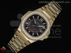 Nautilus Ladies Rose Gold Brown Dial Diamond Bezel Swiss Quartz