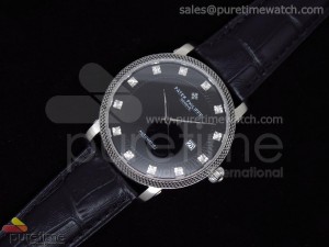 Geneve 42mm SS Black Dial on Black Leather Strap A2824