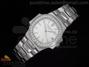 Nautilus Mid SS White Dial Diamond Bezel on Bracelet ETA2824