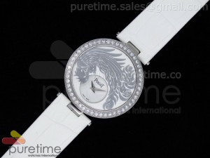 Limelight Silver Phoenix SS White Dial Diamond Bezel on White Leather Strap Swiss Quartz