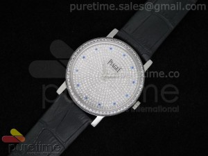 Altiplano 38mm SS Diamond Dial & Bezel on Black Leather Strap Swiss Ronda Quartz