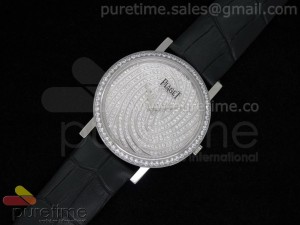 Altiplano 39mm SS Waving Diamond Dial on Black Leather Strap Swiss Ronda Quartz