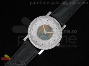 Altiplano 39mm SS Diamond Paved Diamond Dial on Black Leather Strap Swiss Ronda Quartz