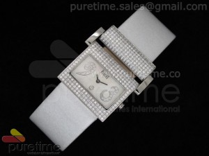 Miss Protocole SS Diamond Paved White MOP Dial on White Nylon Strap