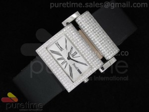 Miss Protocole SS Diamond Paved White Dial on Black Nylon Strap Swiss Ronda Quartz