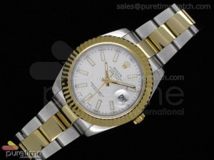 Date Just II 41mm SS/YG White Dial Stick Marker SS/YG Oyster Bracelet  