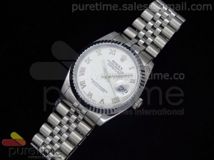 DateJust Men SS White Textured Dial Roman Markers on Bracelet