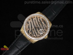 DateJust Royal Black RG Diamond Bezel on Black Leather Strap