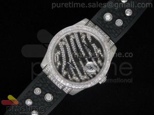 DateJust Royal Black SS Diamond Paved Dialmond Bezel on Black Rubber Strap