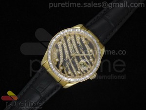 DateJust Royal Black YG Diamond Bezel on Black Croco Leather Strap