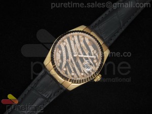 DateJust Royal Black RG on Black Croco Leather Strap