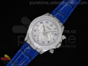 Daytona SS Diamond Dial & Bezel Numeral Markers on Blue Leather Strap A7750