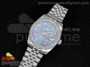 DateJust 116234 SS Blue MOP Dial Diamond Markers on SS Bracelet SA3135