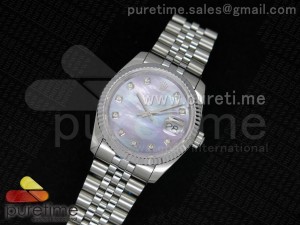 DateJust 116234 SS Purple MOP Dial Diamond Markers on SS Bracelet SA3135