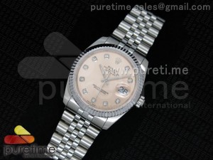 DateJust 116234 SS Orange Dial Diamonds Markers on SS Bracelet SA3135