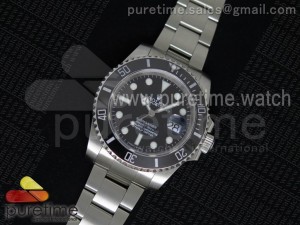 Submariner 116610 LN 1:1 Black Ceramic Silver Makers Bezel on SS Bracelet SA3135