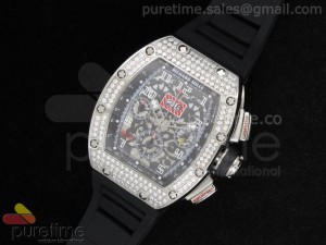 RM011 Felipe Massa Titanium SS Full Pave Diamonds Bezel on Black Rubber Strap A7750