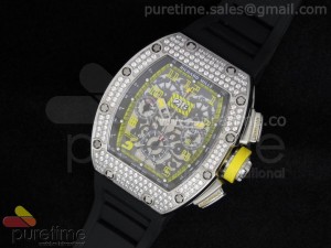 RM011 Felipe Massa Titanium Yellow SS Full Pave Diamonds Bezel on Black Rubber Strap A7750