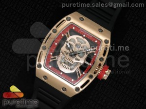 RM 052 Skull Watch Red RG Skull Dial on Black Rubber Strap Jap Quartz