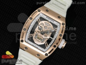 RM 052 Skull Watch White RG Skull Dial on White Rubber Strap Jap Quartz