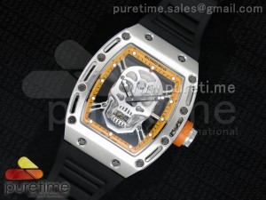 RM 052 Skull Watch Orange SS Skull Dial on Black Rubber Strap Jap Quartz