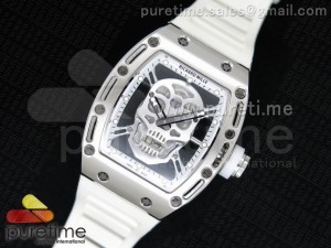 RM 052 Skull Watch White SS Skull Dial on White Rubber Strap Jap Quartz